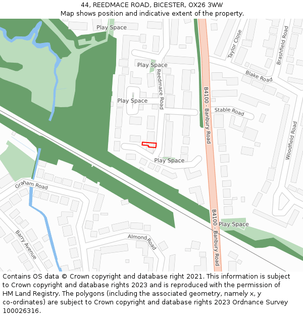 44, REEDMACE ROAD, BICESTER, OX26 3WW: Location map and indicative extent of plot