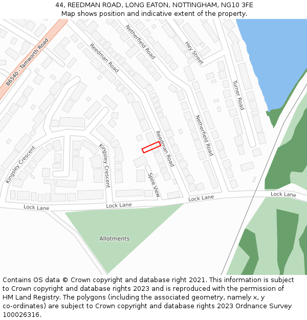 44, REEDMAN ROAD, LONG EATON, NOTTINGHAM, NG10 3FE: Location map and indicative extent of plot