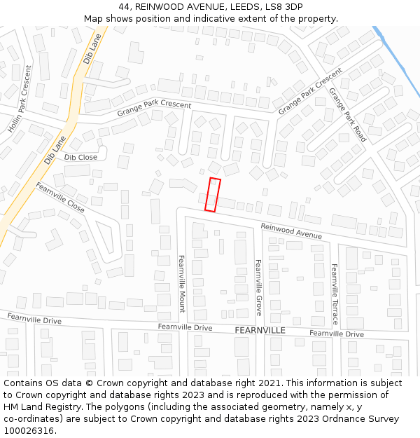 44, REINWOOD AVENUE, LEEDS, LS8 3DP: Location map and indicative extent of plot