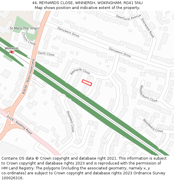 44, REYNARDS CLOSE, WINNERSH, WOKINGHAM, RG41 5NU: Location map and indicative extent of plot