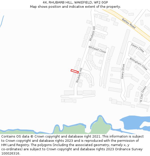 44, RHUBARB HILL, WAKEFIELD, WF2 0GP: Location map and indicative extent of plot