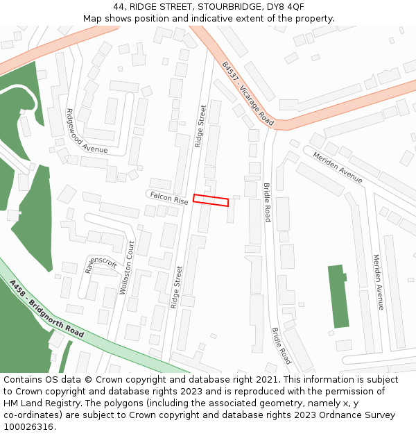 44, RIDGE STREET, STOURBRIDGE, DY8 4QF: Location map and indicative extent of plot