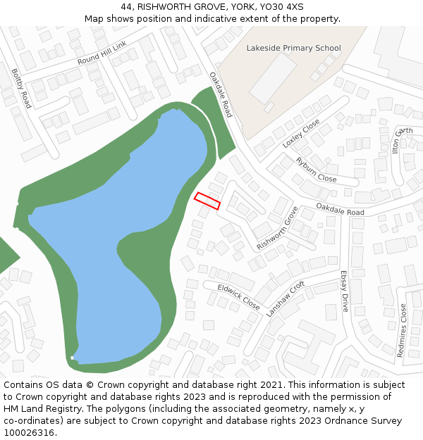 44, RISHWORTH GROVE, YORK, YO30 4XS: Location map and indicative extent of plot