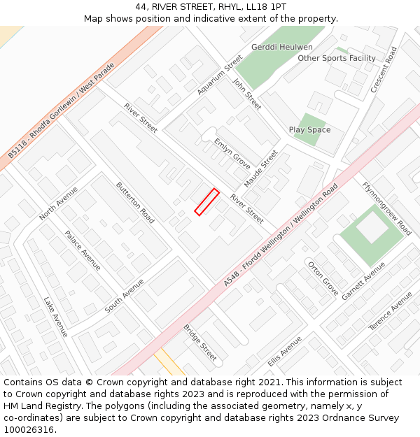 44, RIVER STREET, RHYL, LL18 1PT: Location map and indicative extent of plot