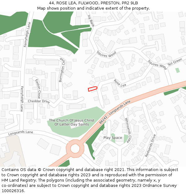 44, ROSE LEA, FULWOOD, PRESTON, PR2 9LB: Location map and indicative extent of plot