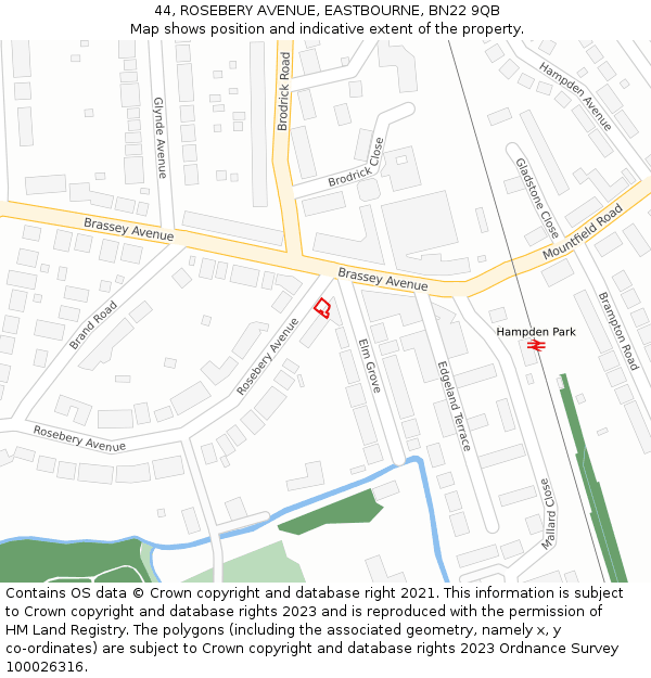 44, ROSEBERY AVENUE, EASTBOURNE, BN22 9QB: Location map and indicative extent of plot