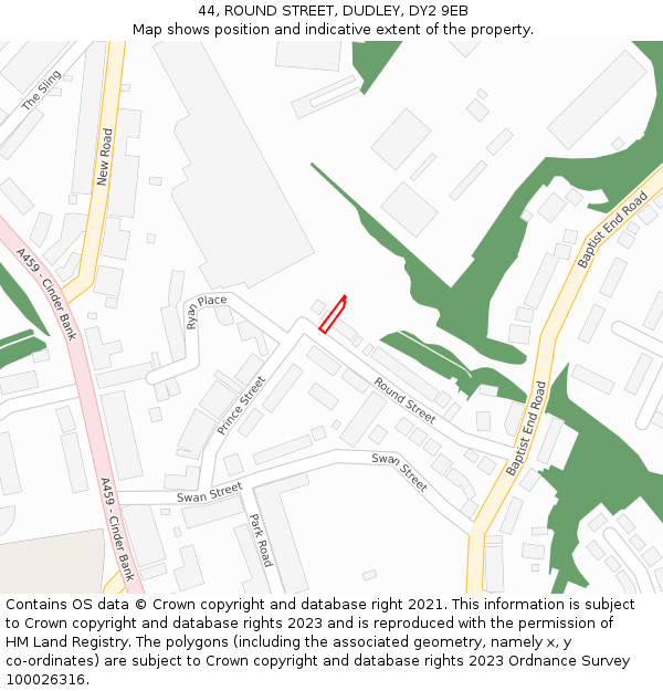 44, ROUND STREET, DUDLEY, DY2 9EB: Location map and indicative extent of plot