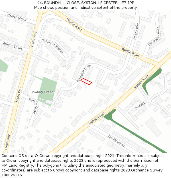 44, ROUNDHILL CLOSE, SYSTON, LEICESTER, LE7 1PP: Location map and indicative extent of plot