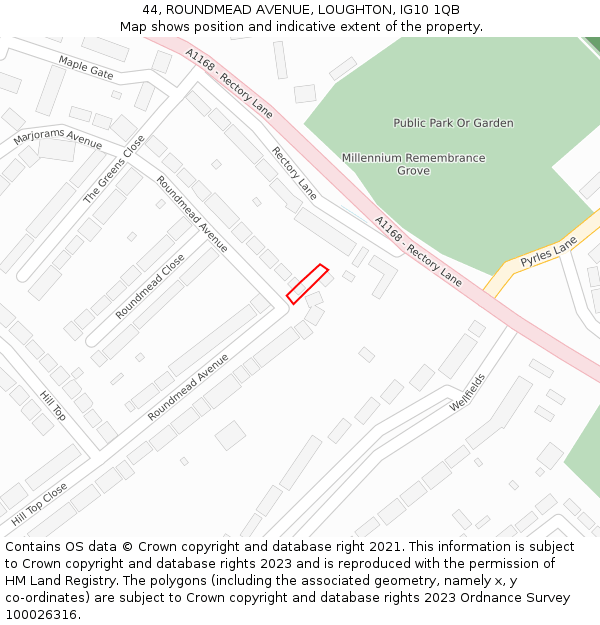 44, ROUNDMEAD AVENUE, LOUGHTON, IG10 1QB: Location map and indicative extent of plot