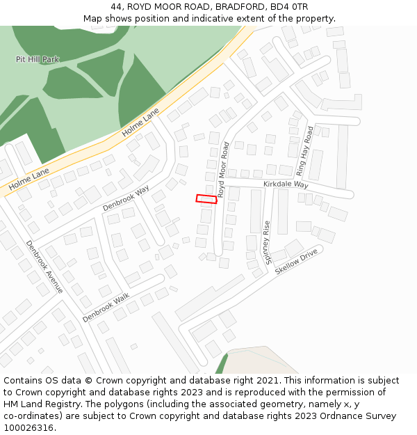 44, ROYD MOOR ROAD, BRADFORD, BD4 0TR: Location map and indicative extent of plot