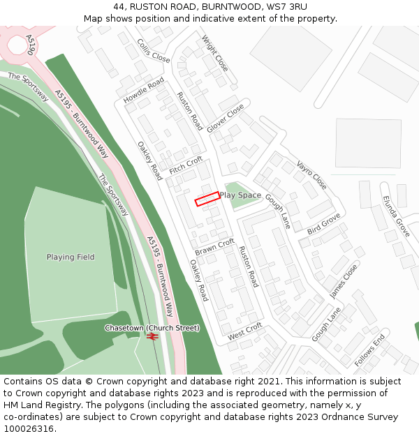 44, RUSTON ROAD, BURNTWOOD, WS7 3RU: Location map and indicative extent of plot