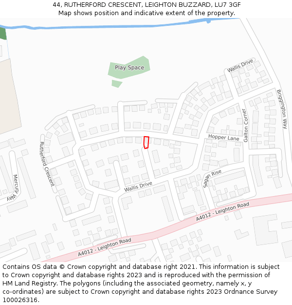 44, RUTHERFORD CRESCENT, LEIGHTON BUZZARD, LU7 3GF: Location map and indicative extent of plot
