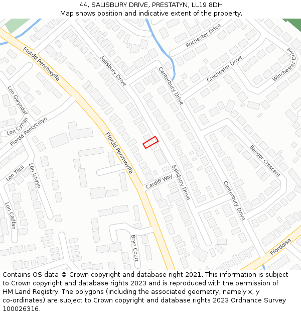 44, SALISBURY DRIVE, PRESTATYN, LL19 8DH: Location map and indicative extent of plot