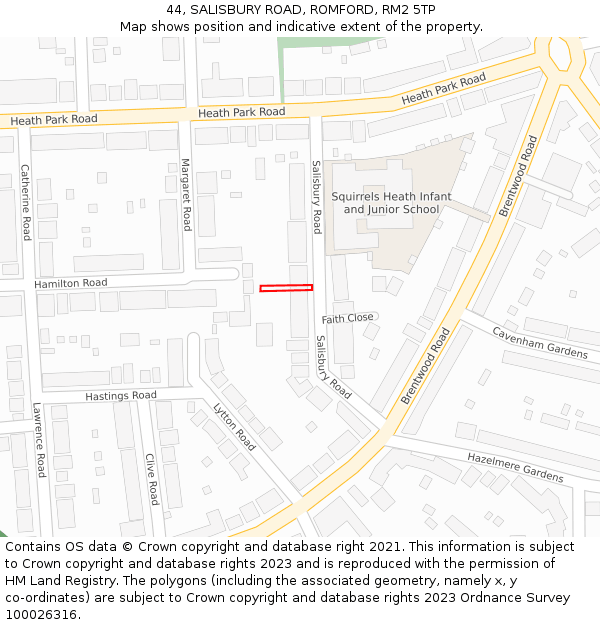 44, SALISBURY ROAD, ROMFORD, RM2 5TP: Location map and indicative extent of plot