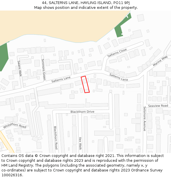 44, SALTERNS LANE, HAYLING ISLAND, PO11 9PJ: Location map and indicative extent of plot