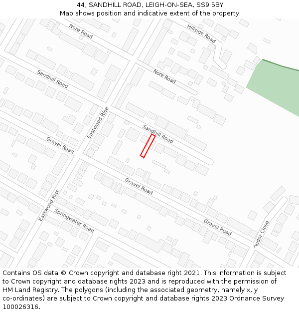 44, SANDHILL ROAD, LEIGH-ON-SEA, SS9 5BY: Location map and indicative extent of plot