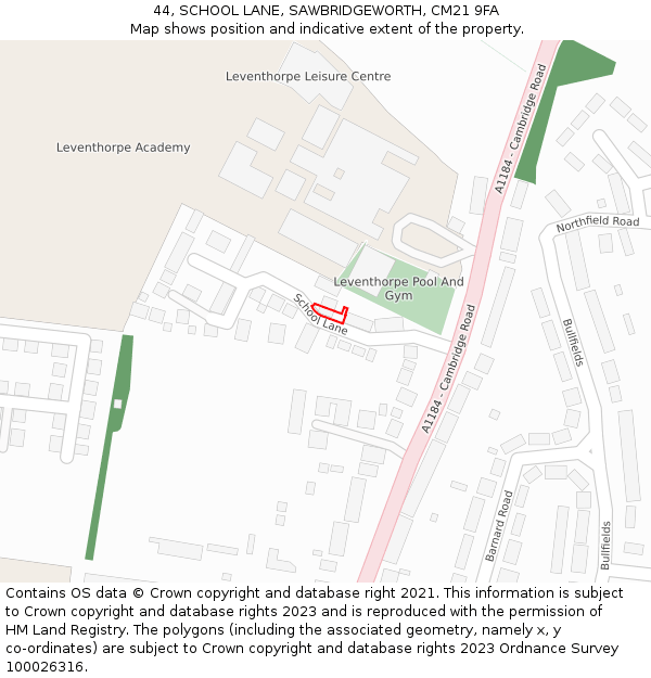 44, SCHOOL LANE, SAWBRIDGEWORTH, CM21 9FA: Location map and indicative extent of plot