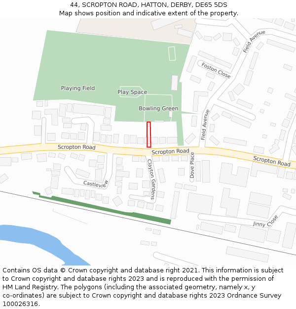 44, SCROPTON ROAD, HATTON, DERBY, DE65 5DS: Location map and indicative extent of plot