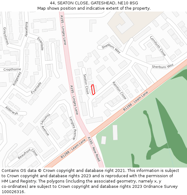 44, SEATON CLOSE, GATESHEAD, NE10 8SG: Location map and indicative extent of plot