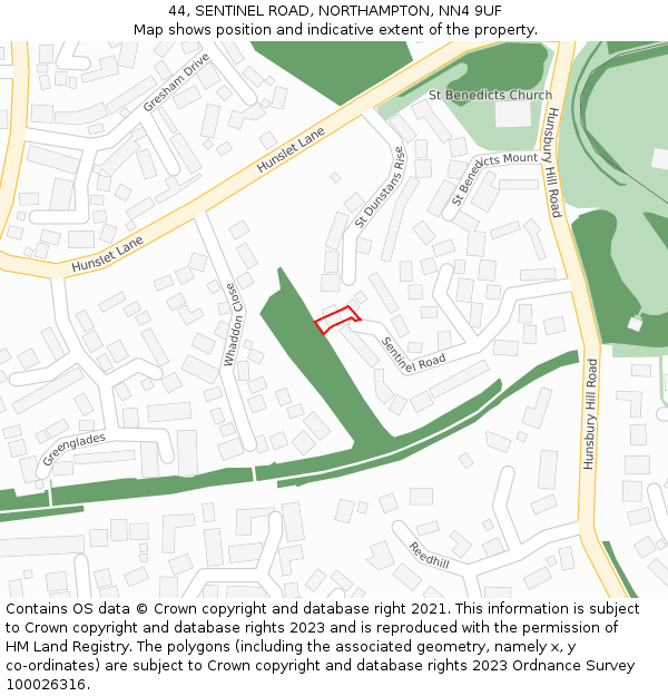 44, SENTINEL ROAD, NORTHAMPTON, NN4 9UF: Location map and indicative extent of plot