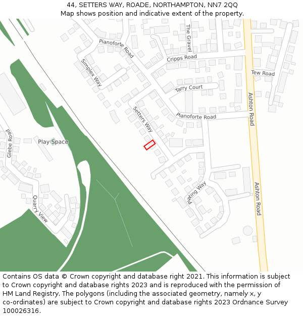 44, SETTERS WAY, ROADE, NORTHAMPTON, NN7 2QQ: Location map and indicative extent of plot