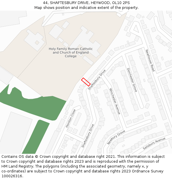 44, SHAFTESBURY DRIVE, HEYWOOD, OL10 2PS: Location map and indicative extent of plot