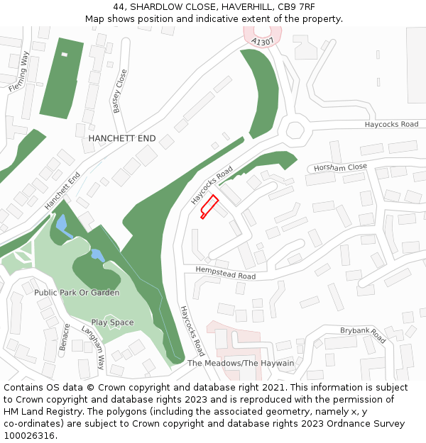 44, SHARDLOW CLOSE, HAVERHILL, CB9 7RF: Location map and indicative extent of plot