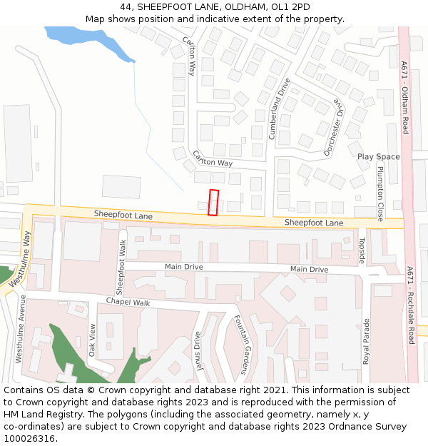 44, SHEEPFOOT LANE, OLDHAM, OL1 2PD: Location map and indicative extent of plot