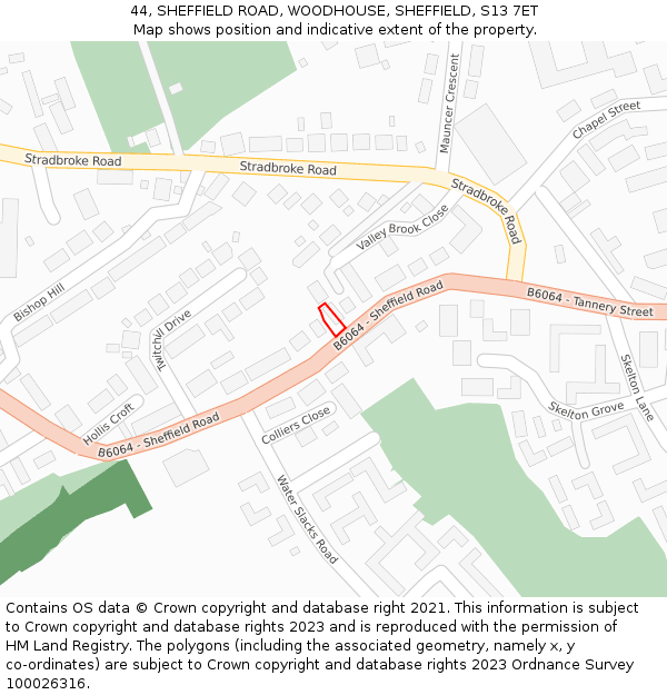 44, SHEFFIELD ROAD, WOODHOUSE, SHEFFIELD, S13 7ET: Location map and indicative extent of plot