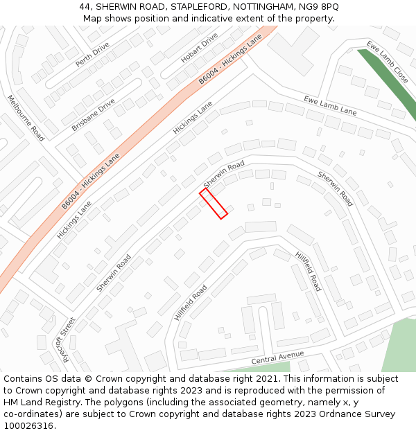 44, SHERWIN ROAD, STAPLEFORD, NOTTINGHAM, NG9 8PQ: Location map and indicative extent of plot