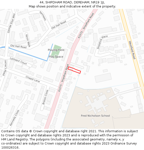 44, SHIPDHAM ROAD, DEREHAM, NR19 1JL: Location map and indicative extent of plot