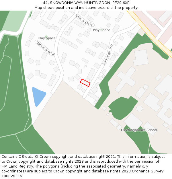 44, SNOWDONIA WAY, HUNTINGDON, PE29 6XP: Location map and indicative extent of plot