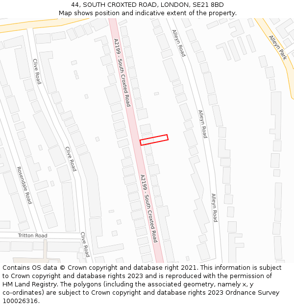 44, SOUTH CROXTED ROAD, LONDON, SE21 8BD: Location map and indicative extent of plot