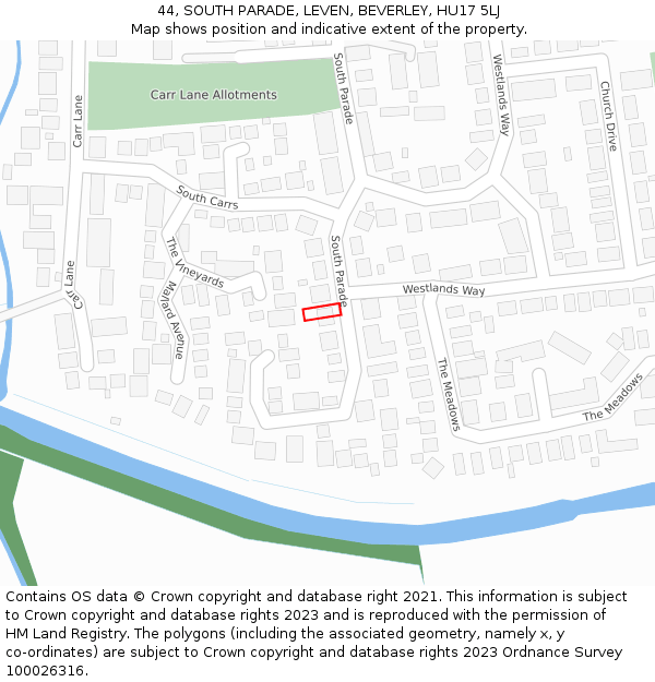 44, SOUTH PARADE, LEVEN, BEVERLEY, HU17 5LJ: Location map and indicative extent of plot