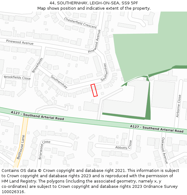 44, SOUTHERNHAY, LEIGH-ON-SEA, SS9 5PF: Location map and indicative extent of plot