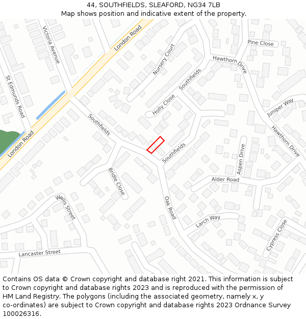 44, SOUTHFIELDS, SLEAFORD, NG34 7LB: Location map and indicative extent of plot