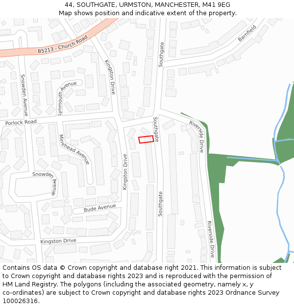 44, SOUTHGATE, URMSTON, MANCHESTER, M41 9EG: Location map and indicative extent of plot