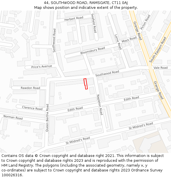 44, SOUTHWOOD ROAD, RAMSGATE, CT11 0AJ: Location map and indicative extent of plot