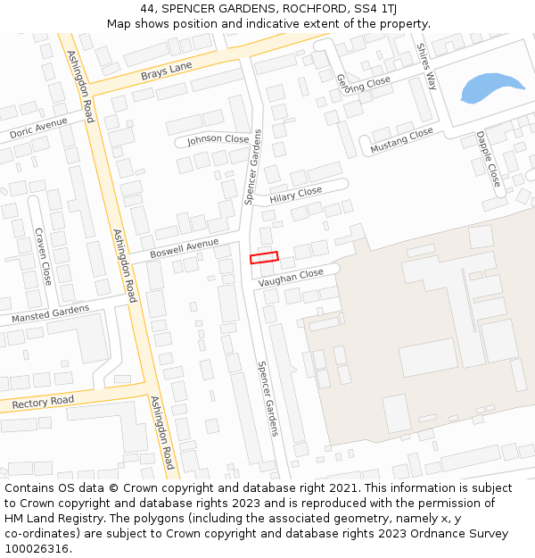 44, SPENCER GARDENS, ROCHFORD, SS4 1TJ: Location map and indicative extent of plot