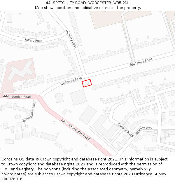 44, SPETCHLEY ROAD, WORCESTER, WR5 2NL: Location map and indicative extent of plot