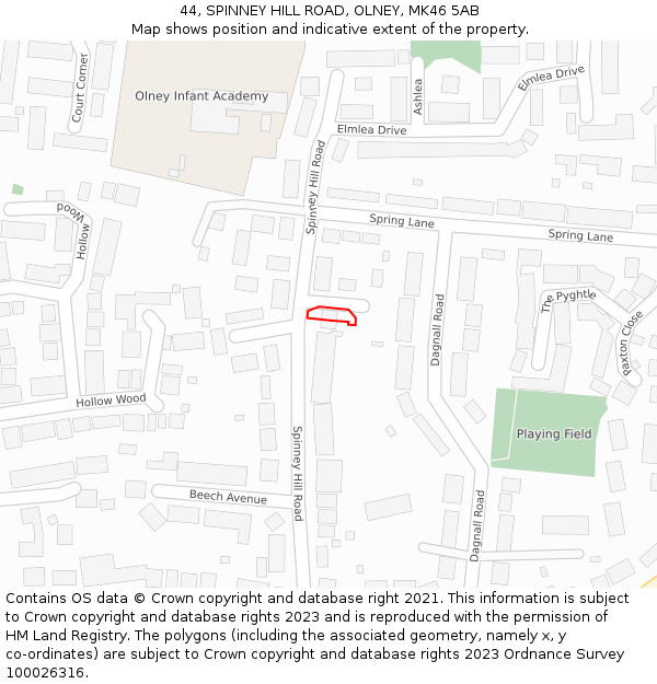 44, SPINNEY HILL ROAD, OLNEY, MK46 5AB: Location map and indicative extent of plot