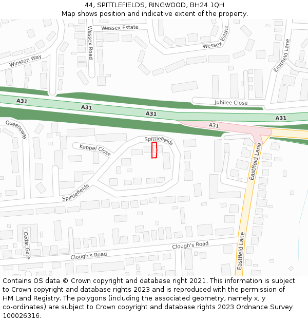 44, SPITTLEFIELDS, RINGWOOD, BH24 1QH: Location map and indicative extent of plot