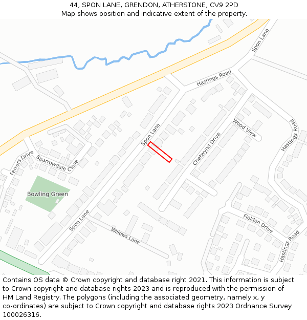 44, SPON LANE, GRENDON, ATHERSTONE, CV9 2PD: Location map and indicative extent of plot