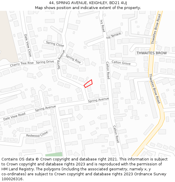 44, SPRING AVENUE, KEIGHLEY, BD21 4UJ: Location map and indicative extent of plot