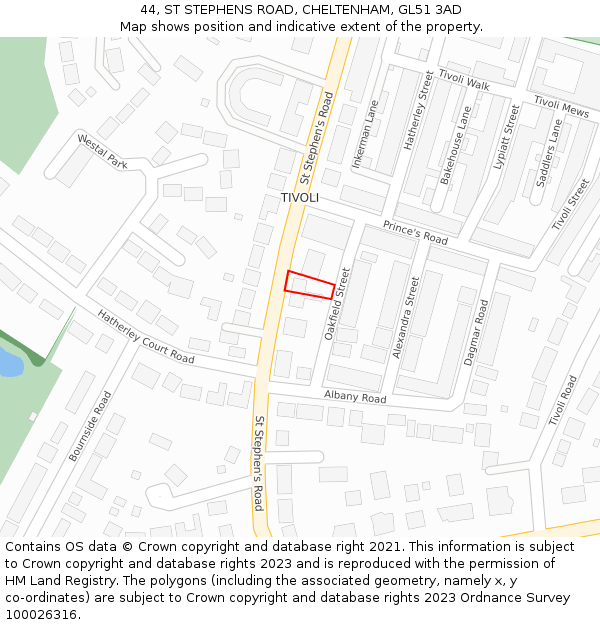 44, ST STEPHENS ROAD, CHELTENHAM, GL51 3AD: Location map and indicative extent of plot