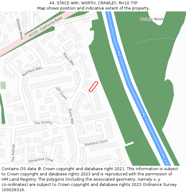 44, STACE WAY, WORTH, CRAWLEY, RH10 7YP: Location map and indicative extent of plot