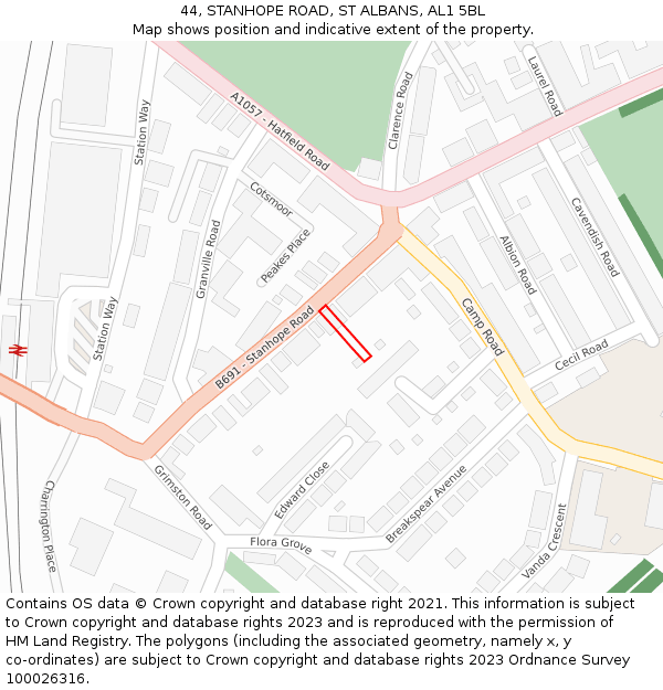 44, STANHOPE ROAD, ST ALBANS, AL1 5BL: Location map and indicative extent of plot