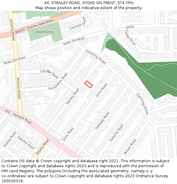 44, STANLEY ROAD, STOKE-ON-TRENT, ST4 7PN: Location map and indicative extent of plot