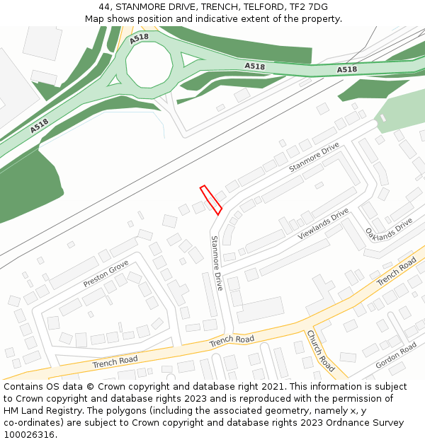 44, STANMORE DRIVE, TRENCH, TELFORD, TF2 7DG: Location map and indicative extent of plot