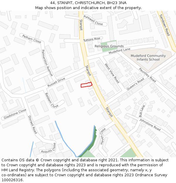 44, STANPIT, CHRISTCHURCH, BH23 3NA: Location map and indicative extent of plot